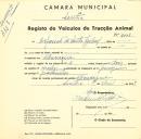 Registo de um veiculo de quatro rodas tirado por dois animais de espécie muar destinado a transporte de mercadorias em nome de Orfanato de Santa Isabel, morador em Albarraque. 