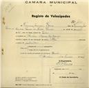 Registo de velocípede de marca Alfa, com o nº 445, em nome de Germano Joaquim Gomes, morador em Rinchoa.