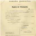 Registo de velocípede de marca Oriental, com o nº 1517, em nome de José Belmonte Menezes de Oliveira, morador em Albarraque.