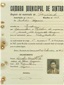 Registo de matricula de velocipedista em nome de Custódio Teixeira, morador em Queluz, com o nº de inscrição 1055.