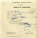 Registo de velocípede de marca Helios, com o nº 2871, em nome de José Pedro Alves, morador em Cabrela.