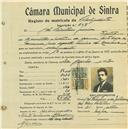Registo de matricula de velocipedista em nome de José Valentim Júnior, morador em Sintra, com o nº de inscrição 748.