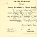 Registo de um veiculo de duas rodas tirado por dois animais de espécie asinina destinado a transporte de mercadorias em nome de Fernando Duarte Costa, morador no Carrascal de Sintra.