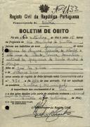Boletim de óbito de Maria da Nazaré Jacinto, natural da freguesia de Santo André de <span class="hilite">Mafra</span>, sepultada no coval nº 7133, do cemitério de S. Marçal.