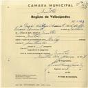 Registo de velocípede com o nº 2922, em nome de David William Arnaut, morador em Sintra.