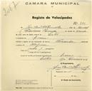 Registo de velocípede de marca Nacional, com o nº 749, em nome de José Brandão Ramalho, morador em Cacem.