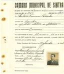 Registo de matricula de carroceiro de 2 ou mais animais em nome de António Francisco Peixinho, morador em Agualva, com o nº de inscrição 1963.
