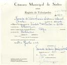 Registo de velocípede de marca Olga, com o nº 9034, em nome de Fernando de Oliveira Ferreira Nicolau, morador em Albarraque.