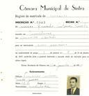 Registo de matricula de carroceiro em nome de Américo Roussado Antunes Penedo, morador em Montelavar, com o nº de inscrição 1965.