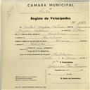Registo de velocípede de marca Reliance, com o nº 1143, em nome de Aníbal Gregório Antunes, morador em Montelavar.