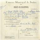 Registo de velocípede de marca Renault, com o nº 5409, em nome de Manuel Batista Nobre, morador em Covões de Mem Martins.