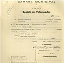 Registo de velocípede de marca Peugeot, com o nº 206, em nome de Augusto Gonçalves, morador em Monte Arroio.