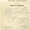 Registo de velocípede de marca Varsóvia, com o nº 140, em nome de Eduardo Freire Correia Adão, morador na Rua Manuel Joaquim de Oliveira, Sintra.