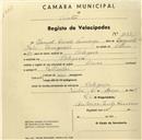 Registo de velocípede de marca Dinar, com o nº 1060, em nome de Manuel Duarte Saramago, morador em Cortegaça.