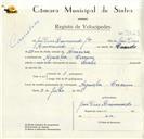 Registo de velocípede de marca Sachs, com o nº 9063, em nome de João Dias Raimundo Júnior, morador em Agualva.