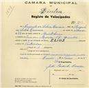 Registo de velocípede de marca Helios, com o nº 200, em nome de Augusto da Silva C., morador em Montelavar.