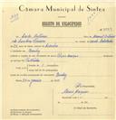 Registo de velocípede com o nº 7534, em nome de Carlos Antunes, morador em Queluz.