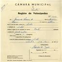 Registo de velocípede com o nº 4214, em nome de Fernando Soares, morador em Linhó.