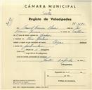 Registo de velocípede de marca Origan, com o nº 3680, em nome de Manuel Ferreira Maia, morador em Mem Martins.