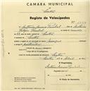Registo de velocípede com o nº 1564, em nome de António Amaro Pombal, morador em Sintra.