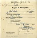 Registo de velocípede com o nº 1758, em nome de Carlos Cristovão, morador em Godigana.