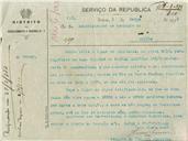 Ofício dirigido ao Administrador do Concelho de Sintra, proveniente do Chefe de Distrito de Recrutamento e Reserva nº 7, Capitão Joaquim da Fonseca, referente ao pagamento da taxa militar de Manuel Alcobia, dos anos de 1922 a 1927.