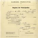 Registo de velocípede de marca Peugeot, com o nº 1789, em nome de António da Silva Caetano, morador em Sintra.