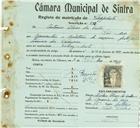 Registo de matricula de velocipedista em nome de António Alves da Costa, morador em São Pedro, com o nº de inscrição 873.