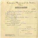 Registo de velocípede de marca Cycles Helios, com o nº 6026, em nome de Maria Fernanda Cardoso Duarte, moradora em Colares.