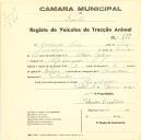 Registo de um veiculo de duas rodas tirado por dois animais de espécie bovina destinado a transporte de mercadorias em nome de Domingos Luís, morador em Alfaquiques.