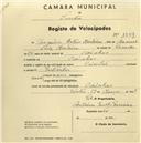Registo de velocípede com o nº 1310, em nome de Manuel Vicente Antunes, morador em Cortegaça.