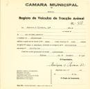 Registo de um veiculo de duas rodas tirado por dois animais de espécie muar e asinina destinado a transporte de mercadorias em nome de Madeira & Oliveira, Ldª., sediada em Albarraque.