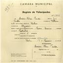 Registo de velocípede com o nº 2786, em nome de Américo Alves Peralta, morador em Algueirão.