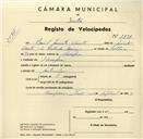 Registo de velocípede com o nº 3595, em nome de Raul Jacinto Vicente, morador em Assafora.
