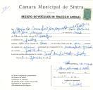 Registo de um veiculo de duas rodas tirado por um animal de espécie asinina destinado a transporte de mercadorias em nome de Maria do Carmo Santana Marques Almada e Melo, moradora em Queluz.