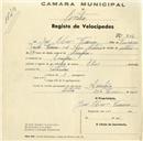 Registo de velocípede de marca Elios, com o nº 802, em nome de José Heleno Ferreira, morador em Assafora.