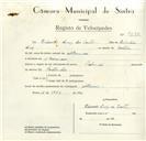 Registo de velocípede de marca Pachancho, com o nº 9085, em nome de Eduardo Luís dos Santos, morador em Albarraque.