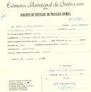 Registo de um veiculo de duas rodas tirado por um animal de espécie muar destinado a transporte de mercadorias em nome de Jorge da Silva Ferreira, morador na Travessa João de Deus, Sintra.