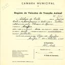 Registo de um veiculo de duas rodas tirado por um animal de espécie cavalar destinado a transporte de mercadorias em nome de Adelino da Costa, morador na Assafora.