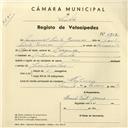 Registo de velocípede com o nº 4202, em nome de Manuel Pinto Gomes, morador em Ribeira de Sintra.
