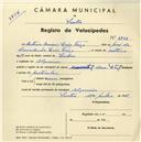 Registo de velocípede com o nº 3747, em nome de António Morais Leão Trigo, morador em Algueirão.