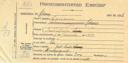 Recenseamento escolar de Mariana Luiz, filha de João Luiz, moradora em Almoçageme.