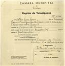 Registo de velocípede de marca Ocidental, com o nº 1244, em nome de Caetano Luís Louro, morador em Cacem de Cima.