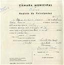 Registo de velocípede de marca Fénix com motor, com o nº 5228, em nome de Eduardo Vieira Ramos, morador em Rua 5 de Outubro, nº 15, Queluz.