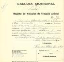 Registo de um veiculo de duas rodas tirado por um animal de espécie cavalar destinado a transporte de mercadorias em nome de Francisco Alves Camacho, morador em São João das Lampas.