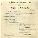 Registo de velocípede de marca Nacional, com o nº 4038, em nome de Eleutério da Silva Isidoro, morador em Odrinhas.