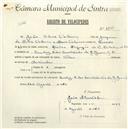 Registo de velocípede de marca Vilar, com o nº 4823, em nome de João Alves Valério, morador em Rua dos Combatentes da Grande Guerra, Queluz.