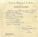 Registo de velocípede de marca Olga, com o nº 10052, em nome de António Augusto de Carvalho, morador em Sintra.