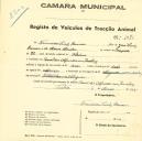 Registo de um veiculo de duas rodas tirado por dois animais de espécie muar destinado a transporte de mercadorias em nome de Francisco Luís Ramos, morador no Casal dos Afonsos em Queluz.