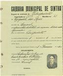 Registo de matricula de velocipedista em nome de Ezequiel dos Reis, morador em Lourel, com o nº de inscrição 1874.